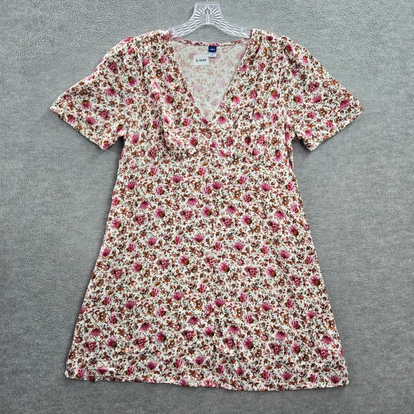 Old Navy Women Dress PL Pink Floral Mini Short Sleeve V Neck - Picture 1 of 10